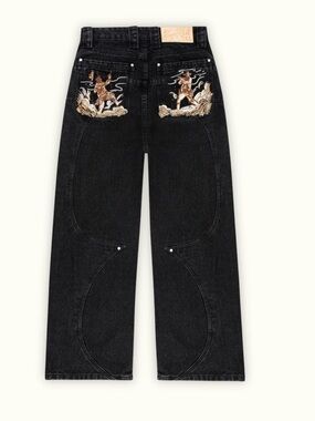 Men's Black Relaxed Jeans with Embroidered Back Pockets